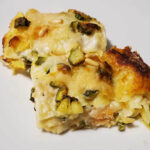 Plate of Salmon and Zucchini White Lasagna, highlighting the creaminess of Besciamella and the smokiness of salmon