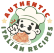 Circle logo of the Authentic Italian Recipes logo featuring an Italian Chef with a plate of pasta in a circle logo format.